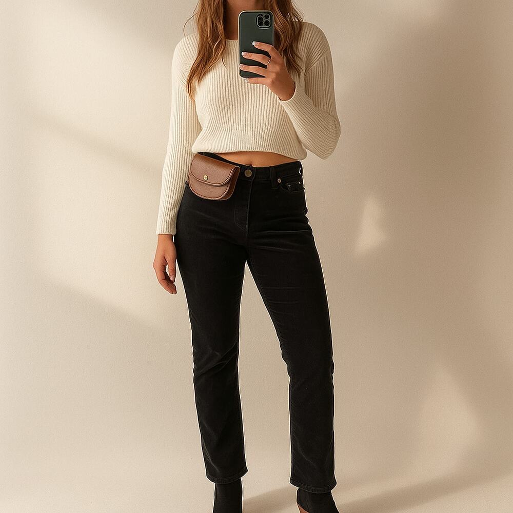 Ann‎ Taylor Loft Black Corduroy Pants Modern Slim Minimalist Quiet Luxury Sz 8